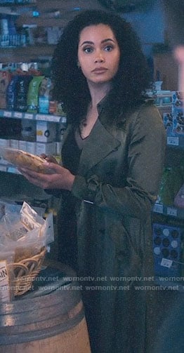Macy's long green satin trench coat on Charmed