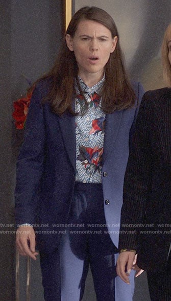 Marjorie's blue geometric and floral print shirt on Veep
