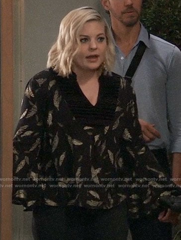 Maxie's black and gold feather blouse on General Hospital