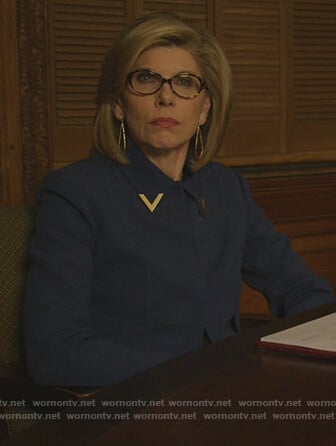 Diane's blue metal detail jacket on The Good Fight