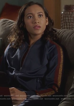 Caitlin's navy striped track jacket on Pretty Little Liars The Perfectionists