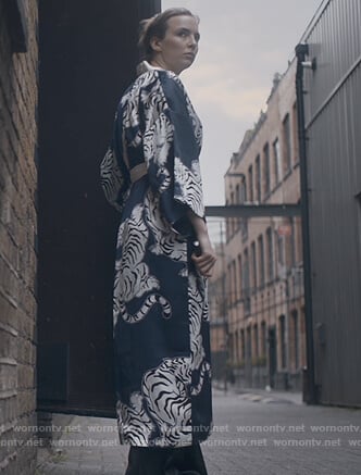 Villanelle's tiger print silk robe on Killing Eve
