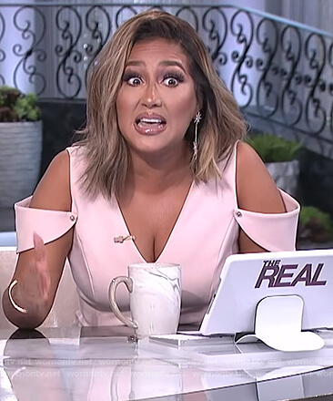 Adrienne's pink cold shoulder mini dress on The Real
