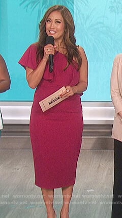 Carrie's pink off shoulder ruffle dress on The Talk