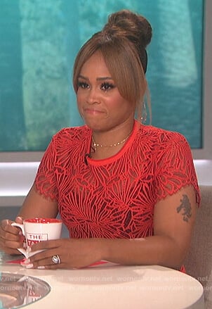 Eve's red floral lace top on The Talk
