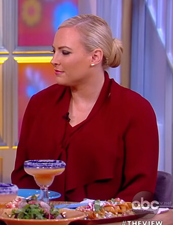 Sunny's red ruffle front blouse on The View