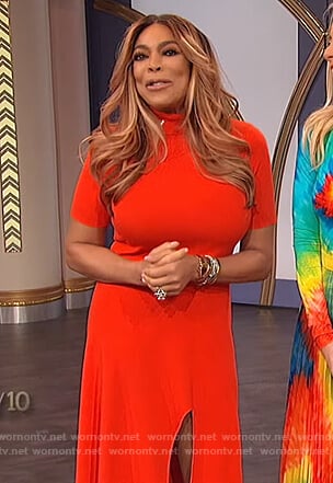 Wendy's red turtleneck slit dress on The Wendy Williams Show