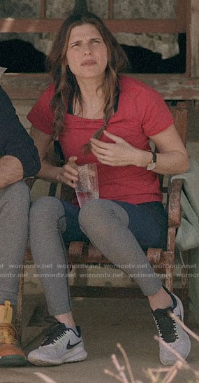 Rio's colorblock leggings and red tee on Bless This Mess
