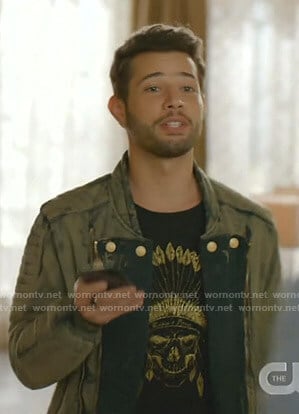 Sam's black skull print tee on Dynasty