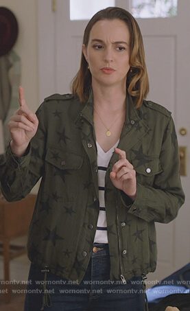 Angie's khaki star print jacket on Single Parents