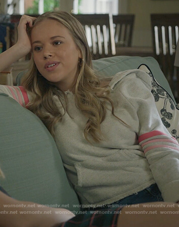 Sam's striped sleeve distressed hoodie on Life in Pieces