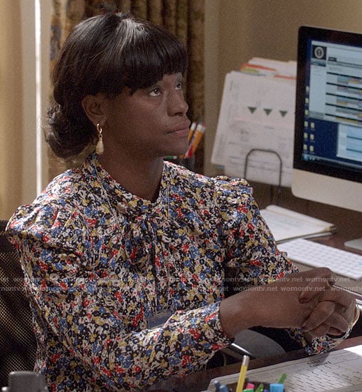 Sue's floral tie neck blouse on Veep
