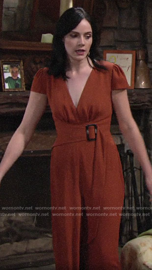 Tessa's orange belted jumpsuit on The Young and the Restless
