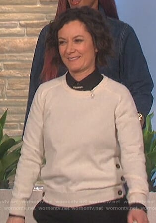 Sara's button embellished sweater on The Talk