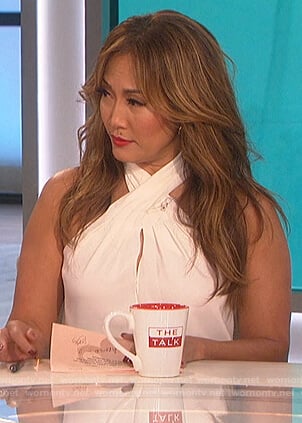 Carrie's white halterneck top on The Talk