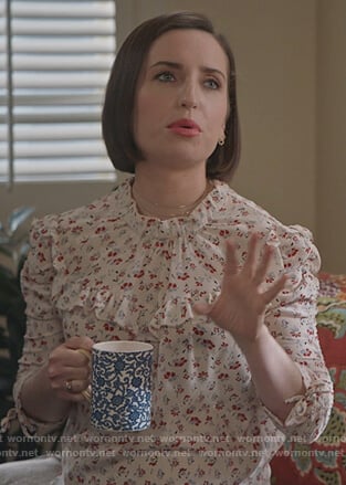 Jen's white floral ruffle top on Life in Pieces