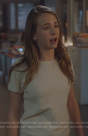 Sandra's white short sleeve sweater on For the People