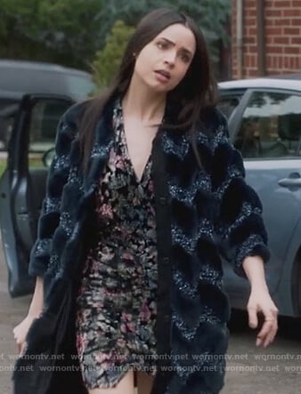 Ava's metallic wrap dress and coat on Pretty Little Liars The Perfectionists