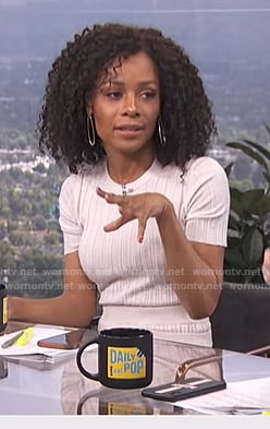 Zuri's white cutout ribbed top and skirt on E! News Daily Pop