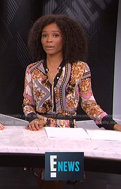 Zuri's baroque print blouse and skirt on E! News
