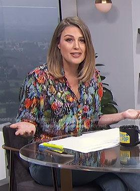 Carissa's metallic floral blouse on E! News Daily Pop