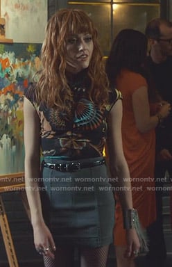 Clary's black printed top and grey skirt on Shadowhunters