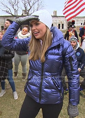Hannah's metallic blue puffer jacket on The Bachelorette