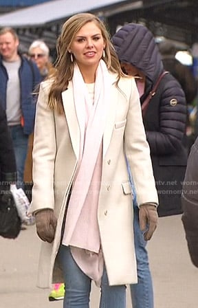 Hannah's white coat and pink scarf on The Bachelorette