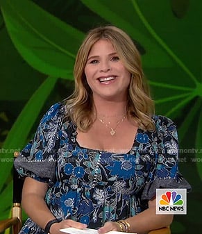 Jenna's blue floral dress with white stitching on Today
