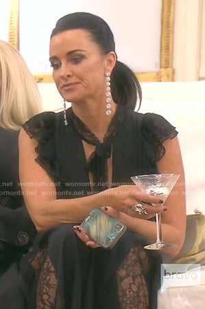 Kyle's black tie neck lace jumpsuit on The Real Housewives of Beverly Hills