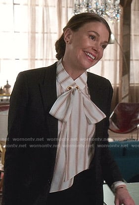 liza's white striped tie neck blouse on Younger