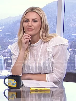Morgan's white embroidered blouse on E! News Daily Pop