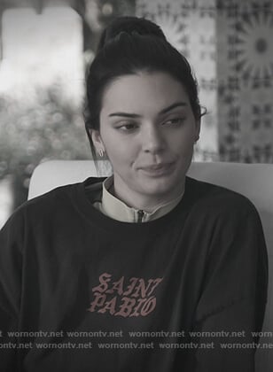 Kendall's black Saint Pablo t-shirt on Keeping Up with the Kardashians