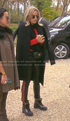 Teddi's red sweater and combat boots on The Real Housewives of Beverly Hills