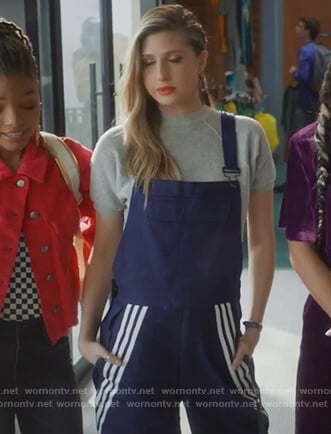 Nomi's blue striped overalls on Grown-ish