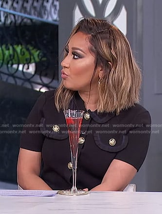 Adrienne's black pleated pocket dress with gold buttons on The Real