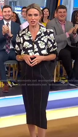 Amy's black floral top and pencil skirt on Good Morning America