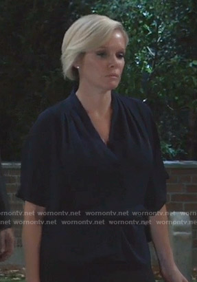 Ava's navy surplice neck top on General Hospital