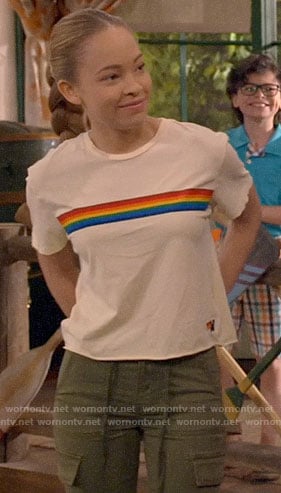 Ava's rainbow stripe tee on Bunkd