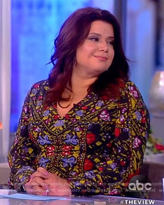 Ana's black silk floral blouse on The View