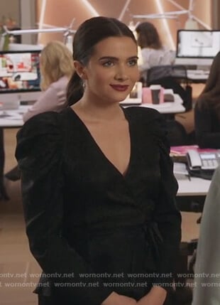 Jane's black wrap blouse on The Bold Type