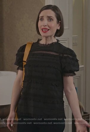 Jen's black lace trim top on Life in Pieces
