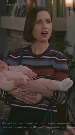 Jen's black metallic striped sweater on Life in Pieces