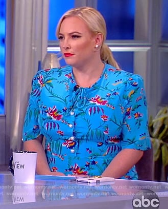 Meghan's blue floral dress with pearl buttons on The View