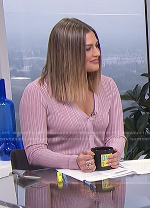Carissa's pink ribbed cardigan on E! News Daily Pop