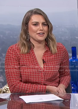 Carissa's red floral button down blouse on E! News Daily Pop