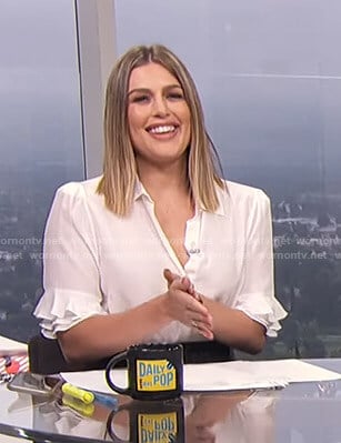 Carissa's white ruffled sleeve blouse on E! News Daily Pop