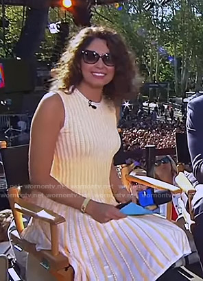 Cecilia's white and yellow striped dress on Good Morning America