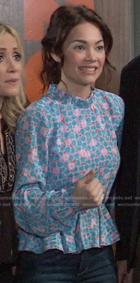 Elizabeth's blue and pink printed peplum top on General Hospital