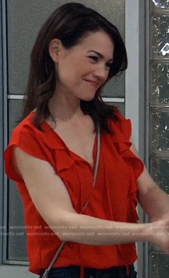 Elizabeth's red ruffled top on General Hospital